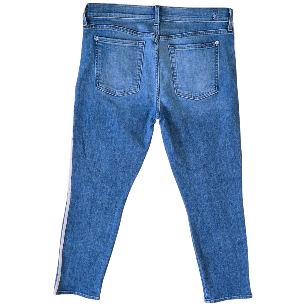 7 For All Mankind Roxanne Skinny Jeans Womens Size 32 Blue Double Racing Stripes - Picture 3 of 15